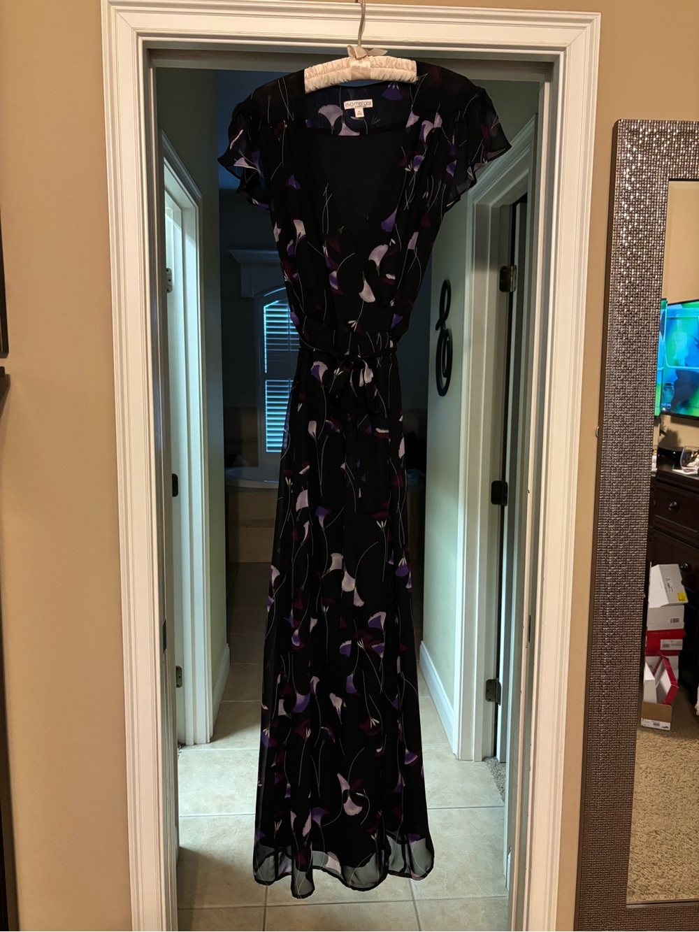 Elegant Black Floral Maxi Dress with Purple Accents